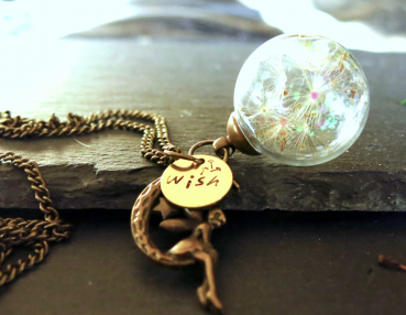 Pusteblume Kette Mond / Himmlische Mond Fee mit Glitzer / Pusteblumenkette mit Engel / Personalisierbare Kette / Geschenk für Sie